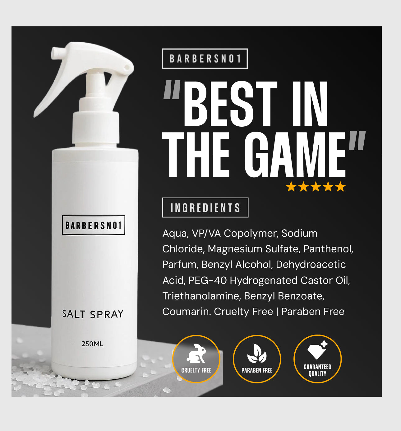 BarbersNo1 Sea Salt Spray — Texturising Spray | Texture, Volume & Matte Finish | 250ml